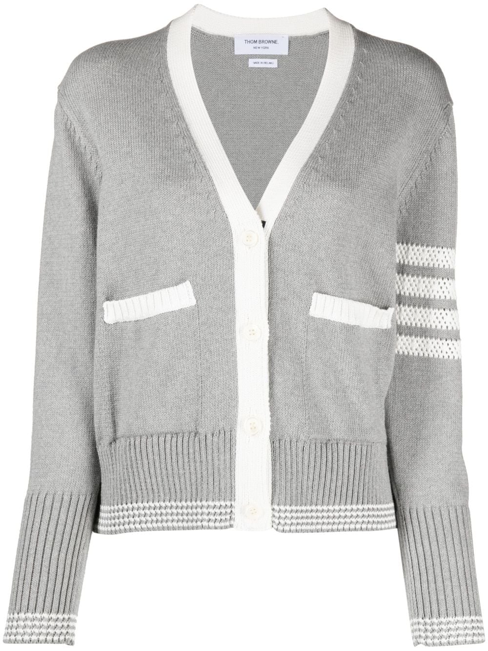 Thom Browne 4-Bar V-neck cotton cardigan - Grey von Thom Browne