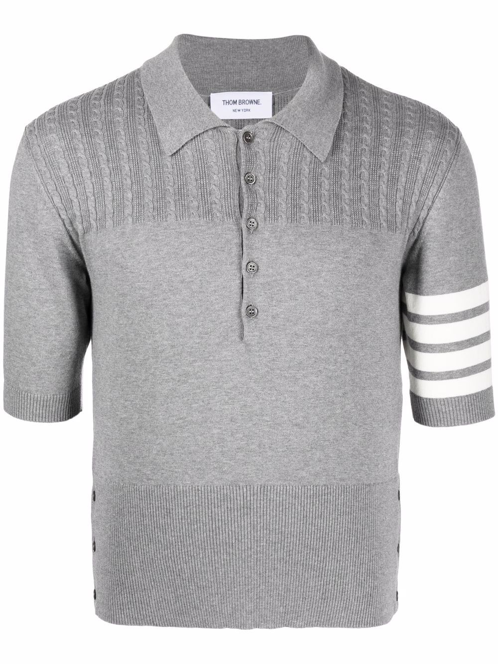Thom Browne 4-Bar stripe knit polo shirt - Grey von Thom Browne