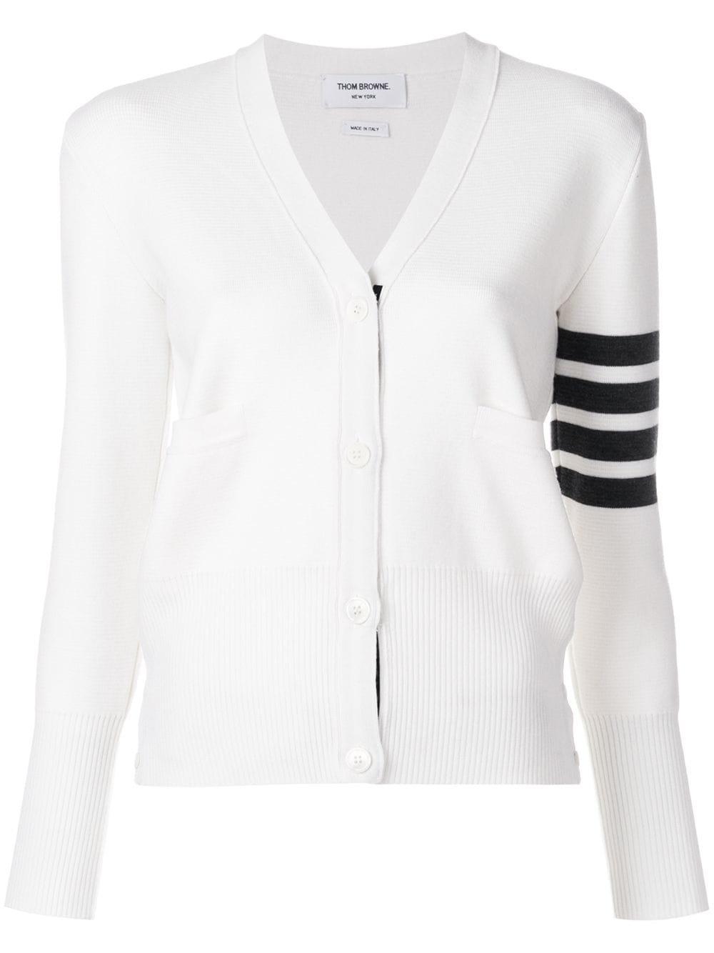 Thom Browne Milano Stitch V-Neck Merino Cardigan - White von Thom Browne