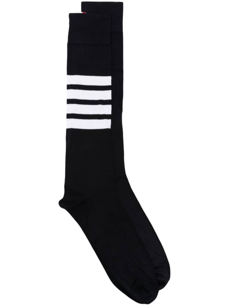 Thom Browne Over The Calf Socks With White 4-Bar Stripe In Lightweight Cotton - Blue von Thom Browne
