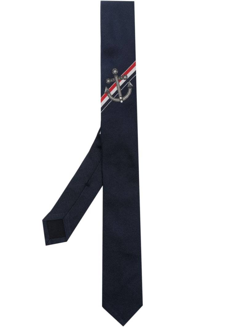 Thom Browne anchor-embroidered silk tie - Blue von Thom Browne
