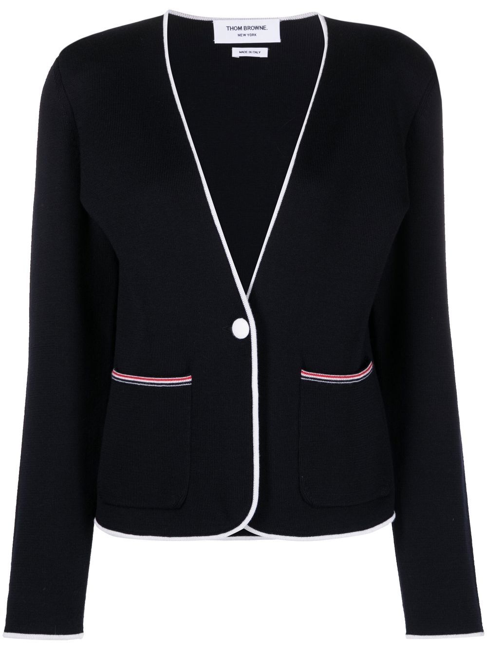 Thom Browne contrasting-trim collarless jacket - Blue von Thom Browne