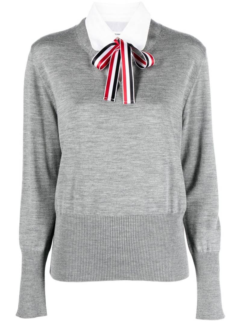 Thom Browne jersey stitch ribbon tie jumper - Grey von Thom Browne
