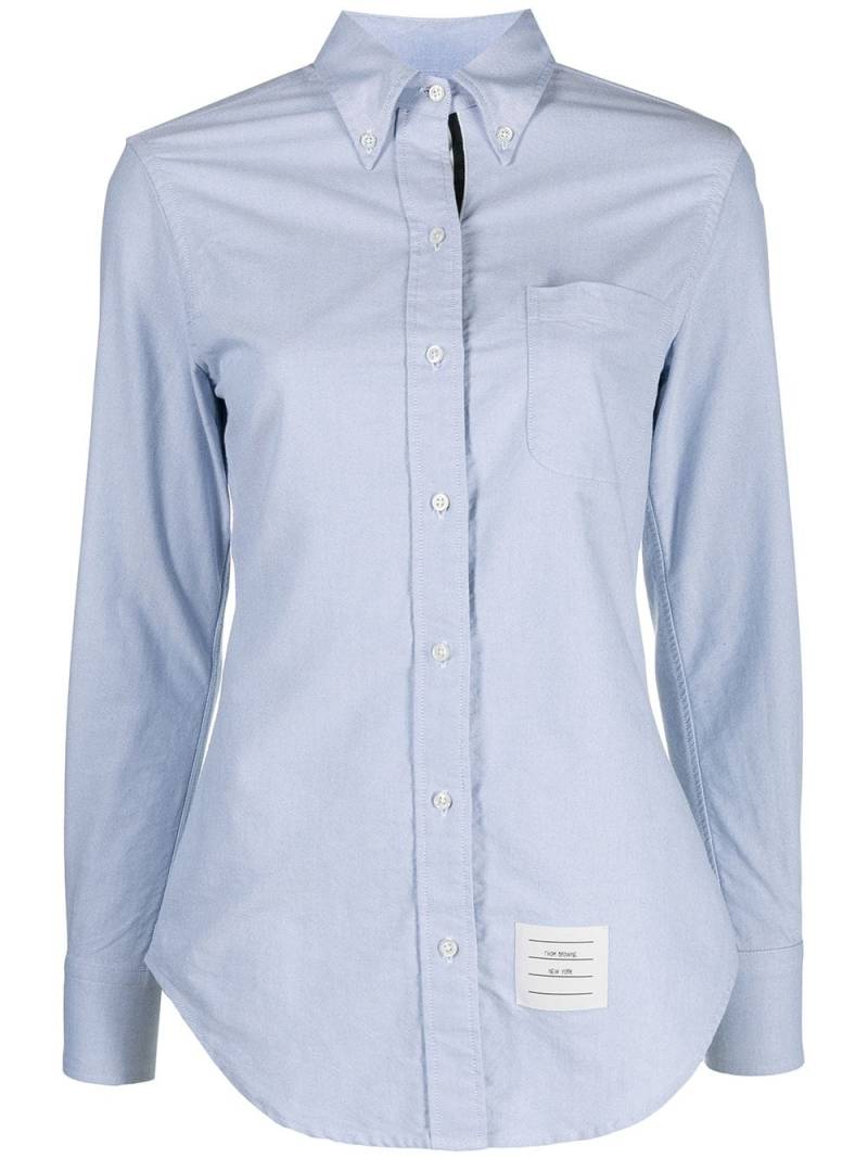 Thom Browne logo-patch long-sleeve shirt - Blue von Thom Browne