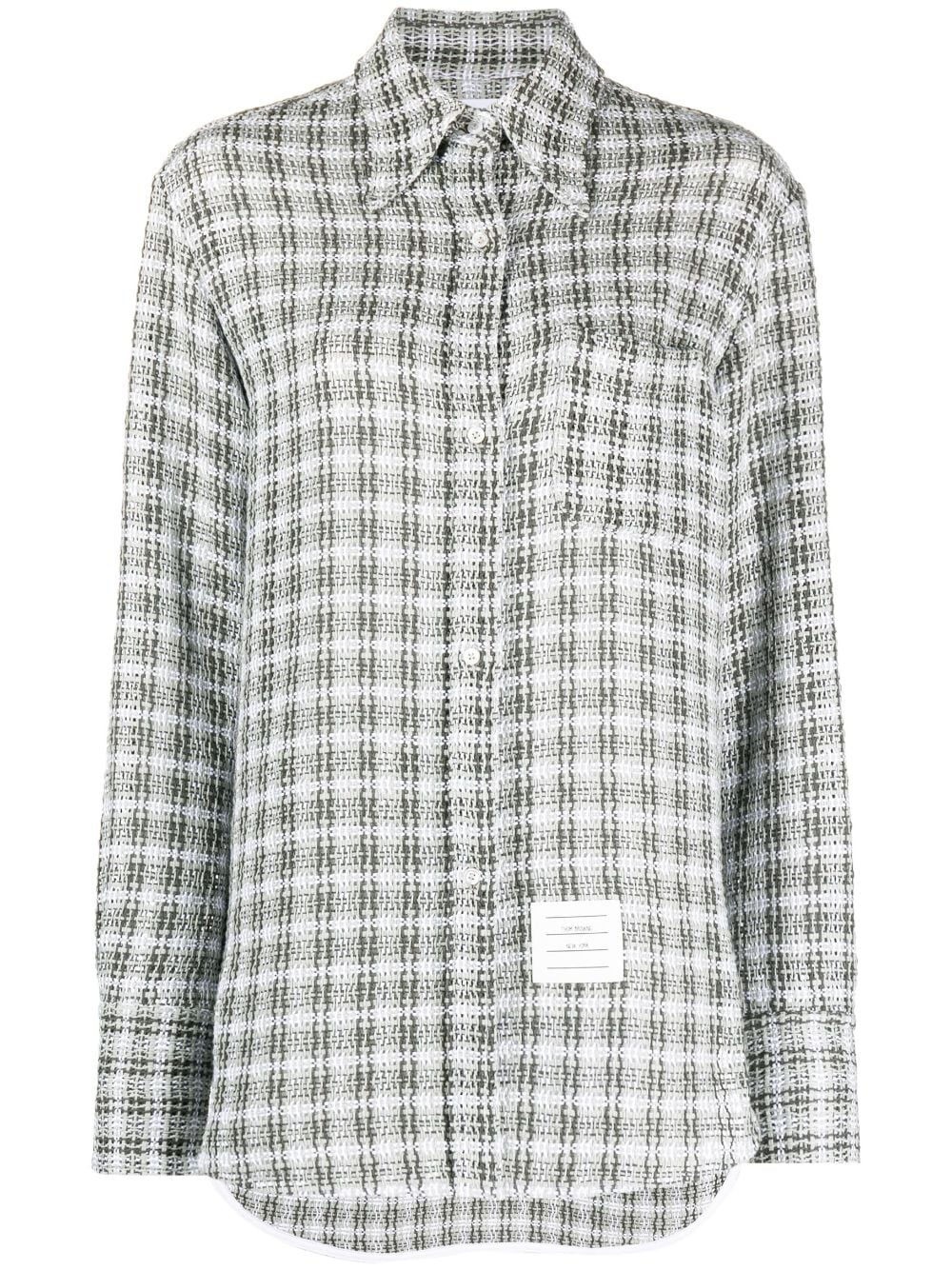 Thom Browne logo-patch long-sleeve shirt - Grey von Thom Browne