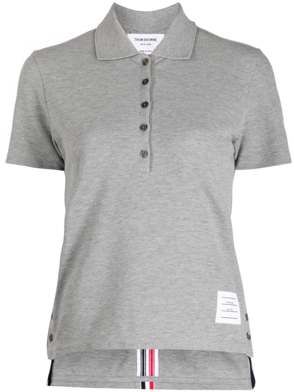 Thom Browne logo-patch short-sleeve polo shirt - Grey von Thom Browne