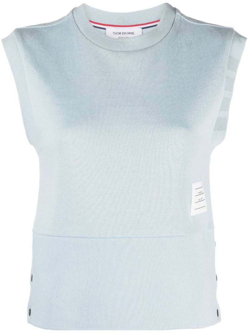 Thom Browne logo-patch sleeveless cotton top - Blue von Thom Browne