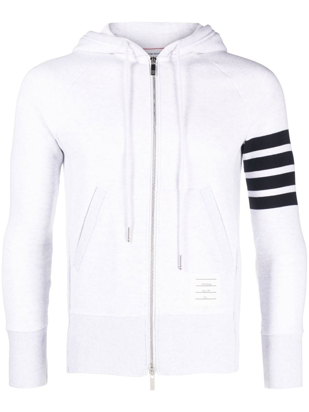 Thom Browne logo-patch stripe-detail hoodie - White von Thom Browne