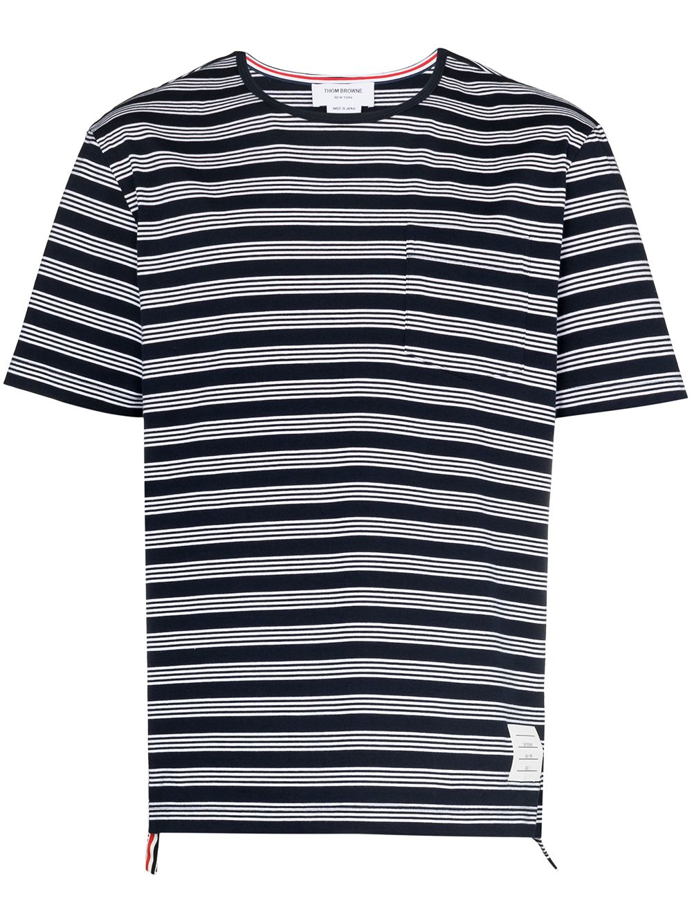 Thom Browne logo-patch striped T-shirt - Blue von Thom Browne