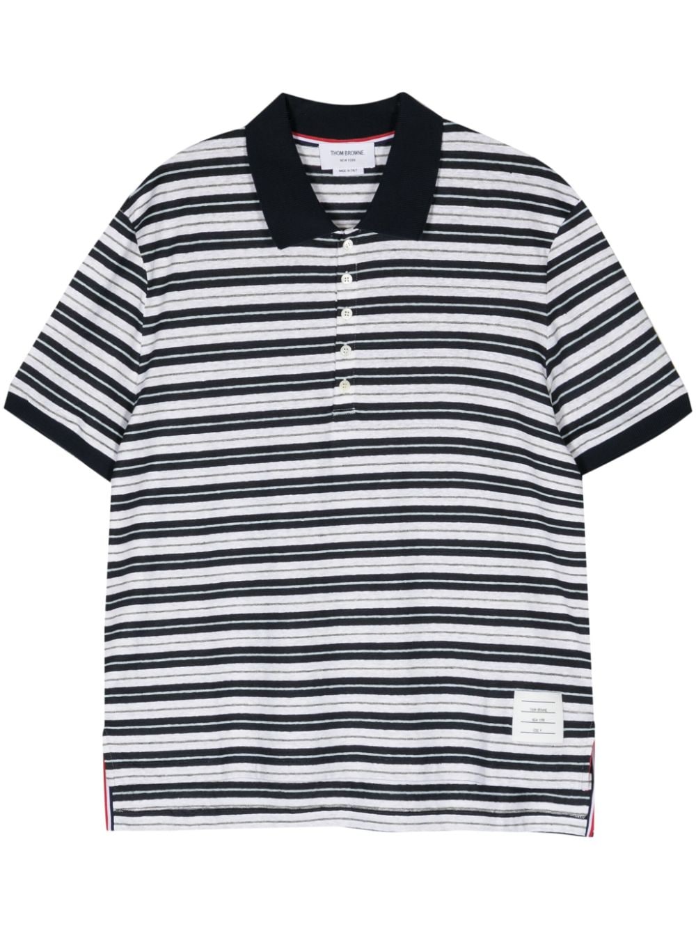 Thom Browne logo-patch striped polo shirt - Blue von Thom Browne