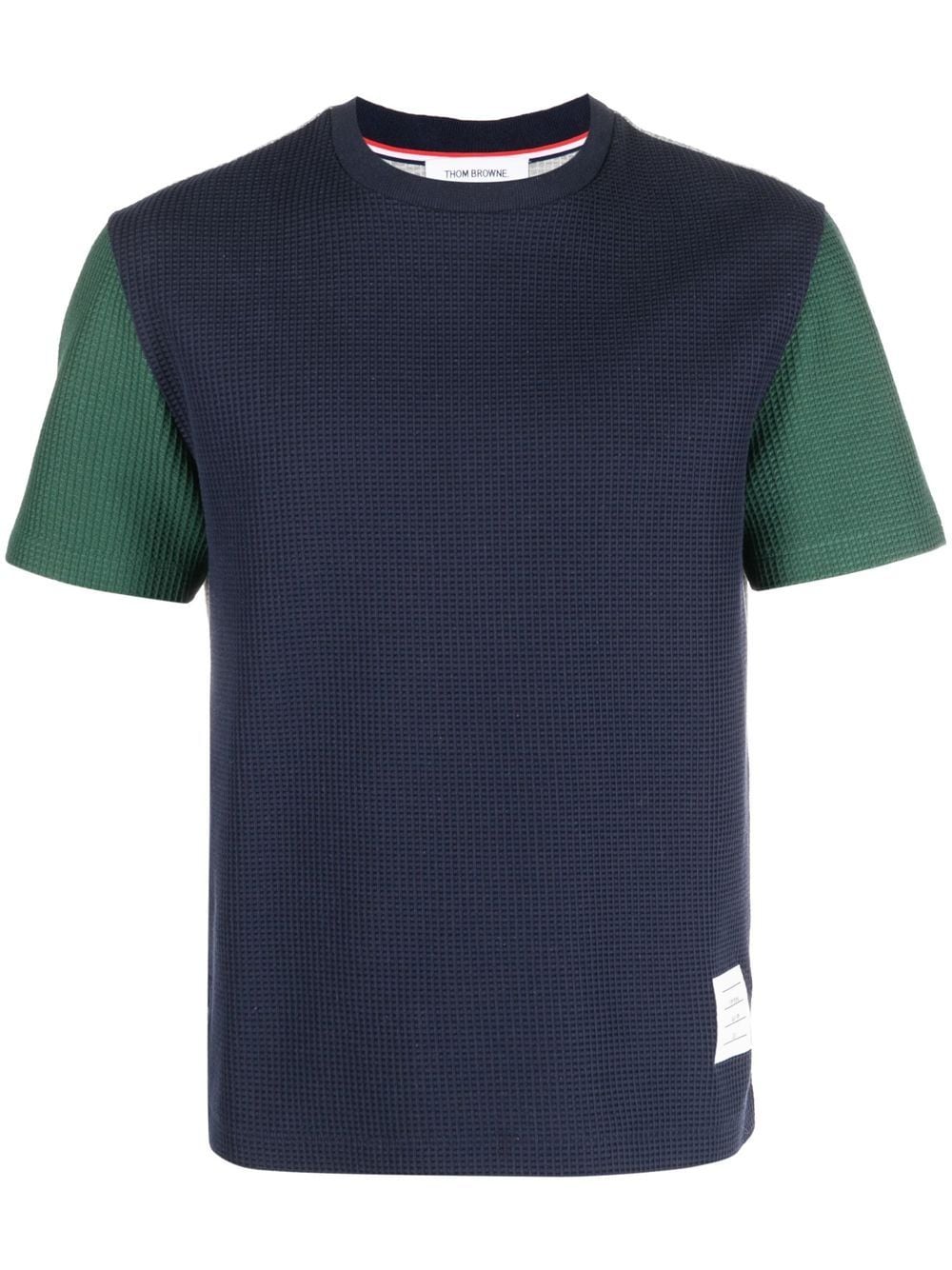 Thom Browne logo-patch waffle knit T-shirt - Blue von Thom Browne