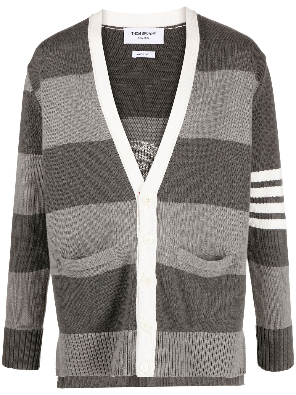 Thom Browne patterned-intarsia striped cardigan - Grey Thom Browne patterned-intarsia striped cardigan - Grey von Thom Browne