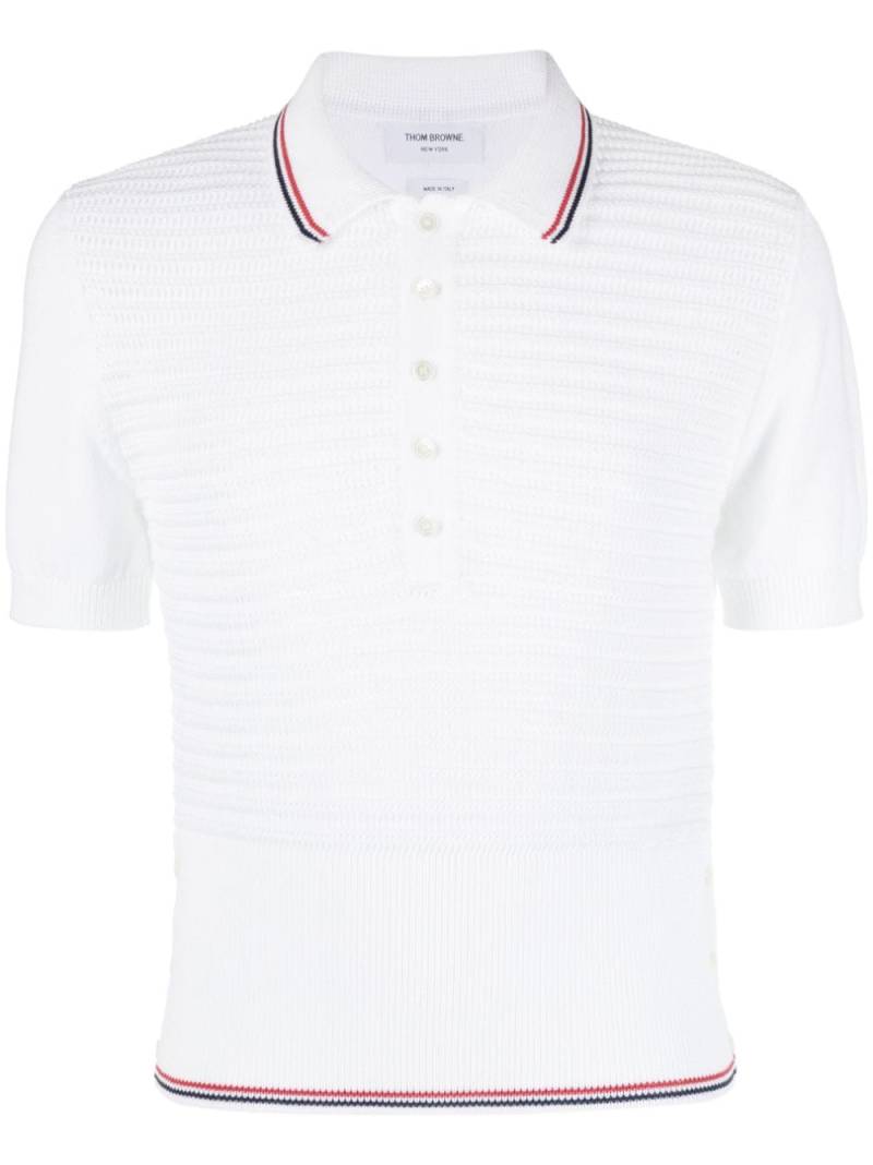 Thom Browne pointelle RWB-Stripe polo shirt - White von Thom Browne