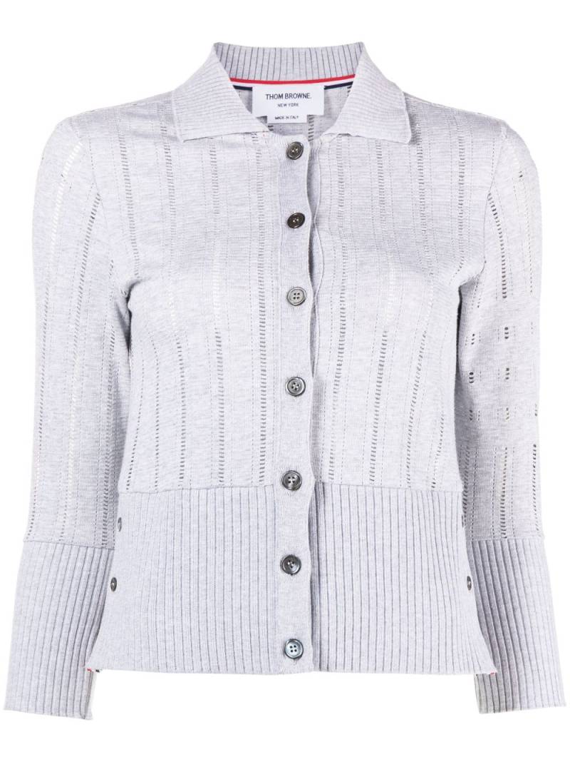Thom Browne pointelle-knit cotton cardigan - Grey von Thom Browne