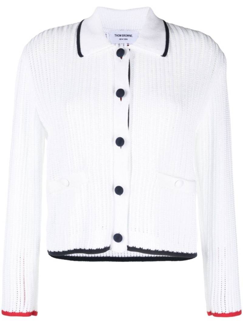 Thom Browne pointelle-knit polo cardigan - White von Thom Browne