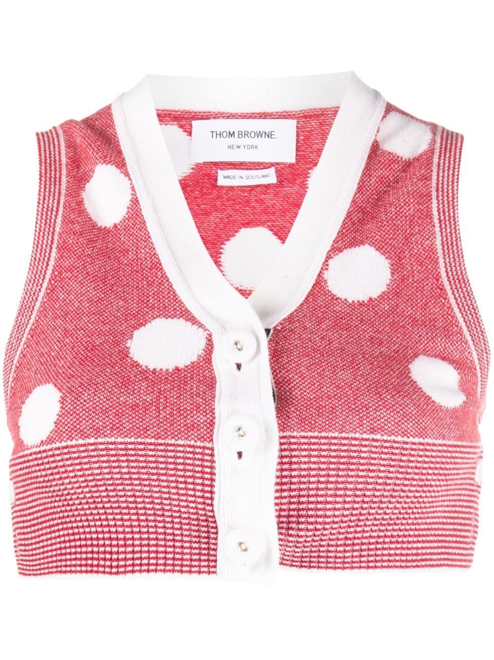 Thom Browne polka-dot jacquard cropped cashmere vest - Red von Thom Browne