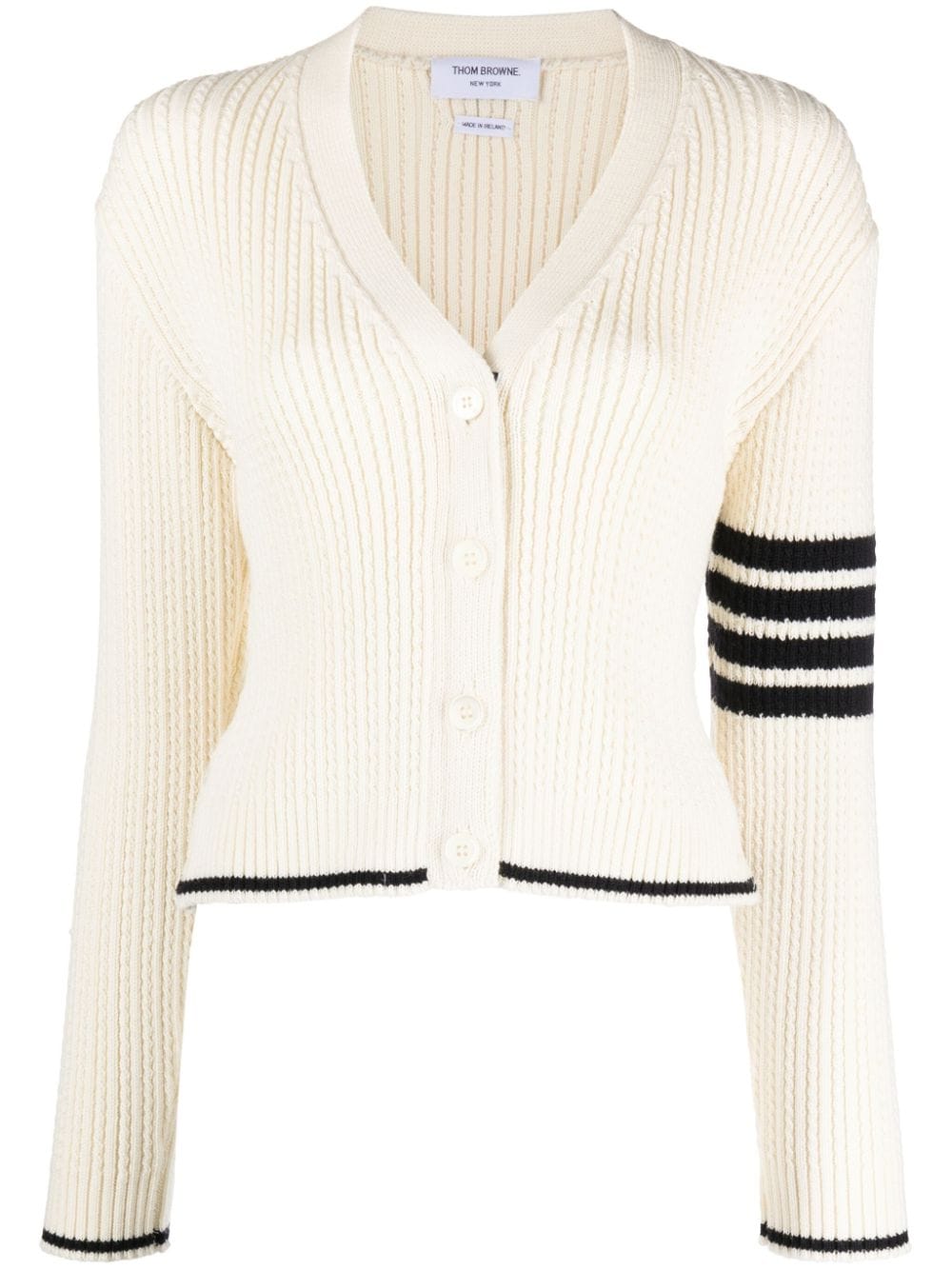 Thom Browne stripe-detailing cable-knit cardigan - White von Thom Browne