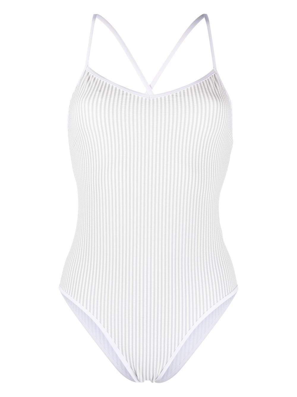 Thom Browne stripe-print seersucker swimsuit - Grey von Thom Browne
