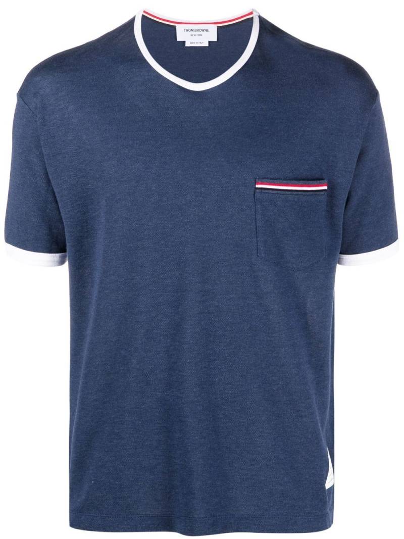 Thom Browne stripe-trim pocket T-shirt - Blue von Thom Browne
