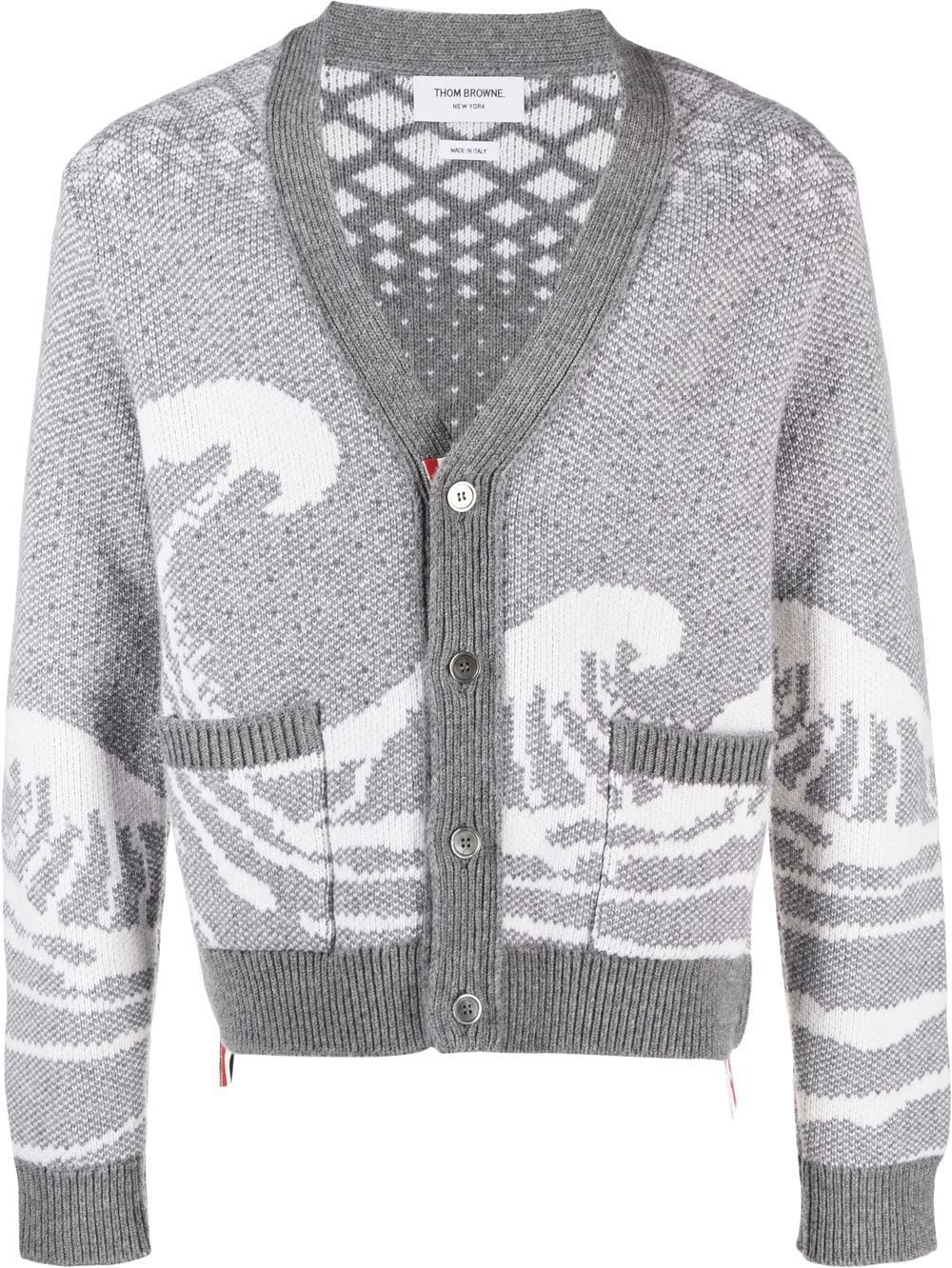 Thom Browne wave-print knit cardigan - Grey von Thom Browne