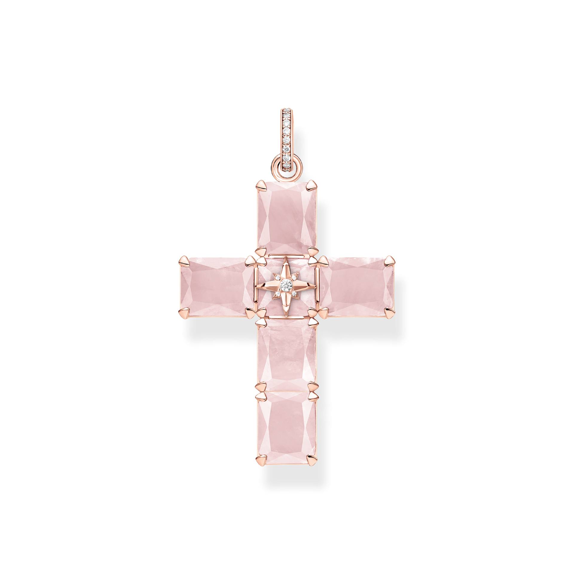 Thomas Sabo Anhänger Kreuz mit großen rosa Steinen und Stern rosévergoldet pink PE880-417-9 von Thomas Sabo