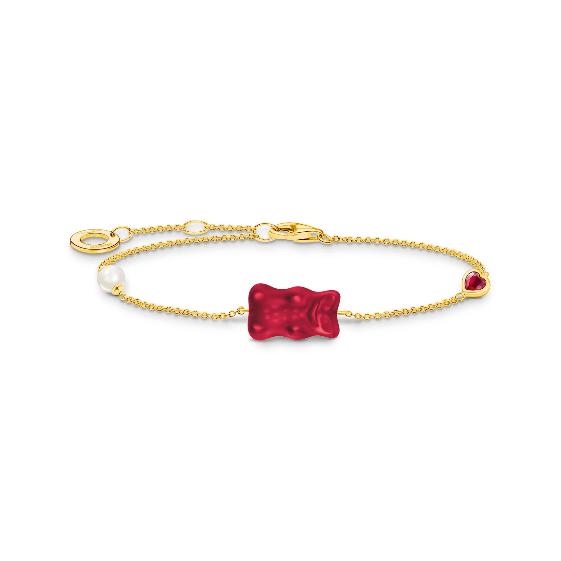 Thomas Sabo Armband mit rotem Goldbären, Perle und Stein vergoldet rot A2151-430-10-L19V von Thomas Sabo