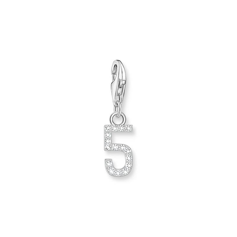 Thomas Sabo Charm-Anhänger Zahl 5 mit weißen Steinen Silber silberfarben 2129-051-21 von Thomas Sabo