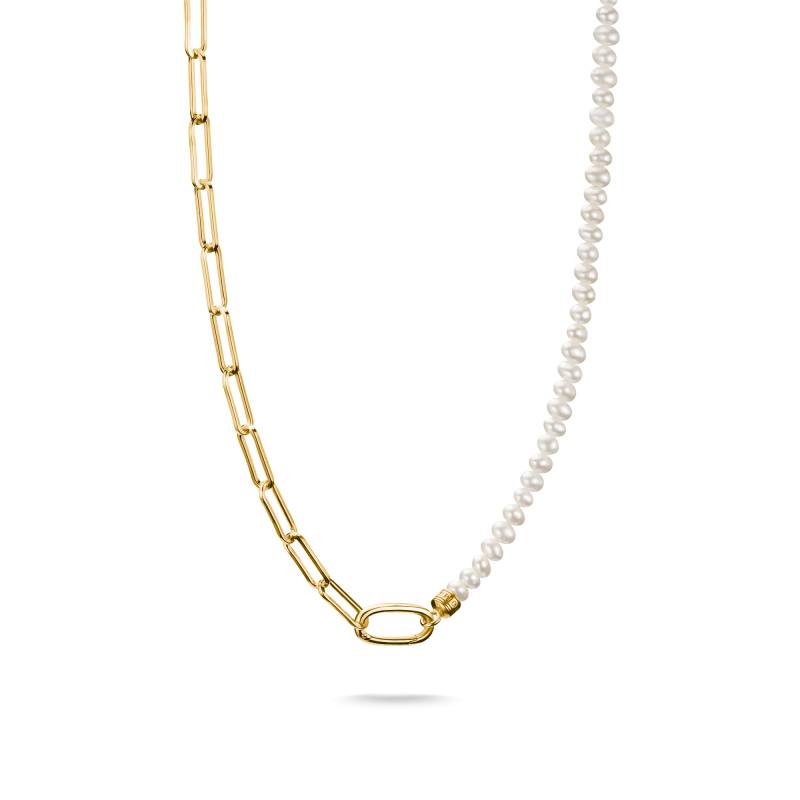 Thomas Sabo Charm-Kette Paperclip und Perlen mit einem Connect Link vergoldet weiß C1211-430-14-L45 von Thomas Sabo