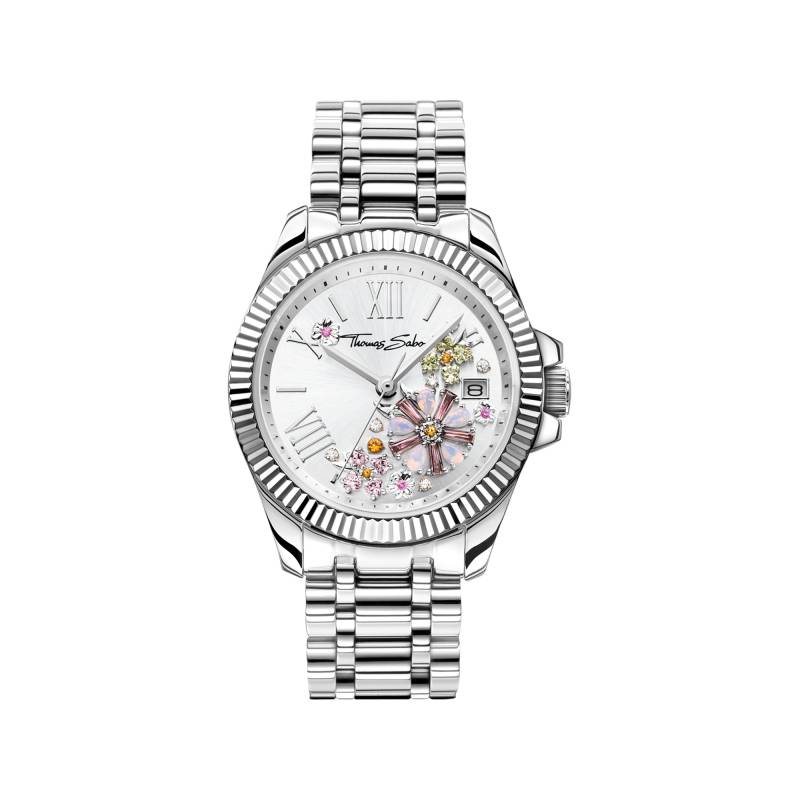 Thomas Sabo Damenuhr Blumen aus pastellfarbenen Steinen silberfarben silberfarben WA0381-201-201-33 MM von Thomas Sabo