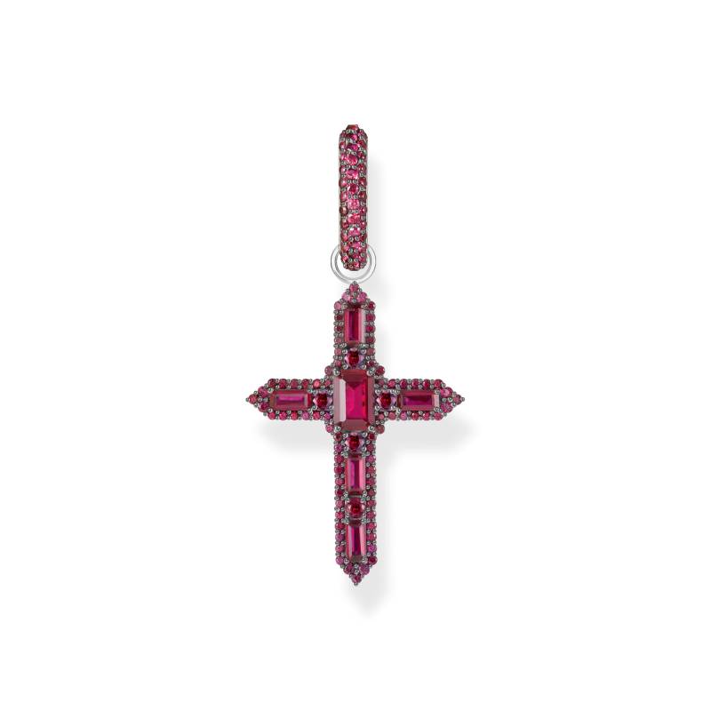 Thomas Sabo Einzel-Creole mit Kreuzanhänger und rubinroten Steinen Silber geschwärzt rot CR737-639-10 von Thomas Sabo