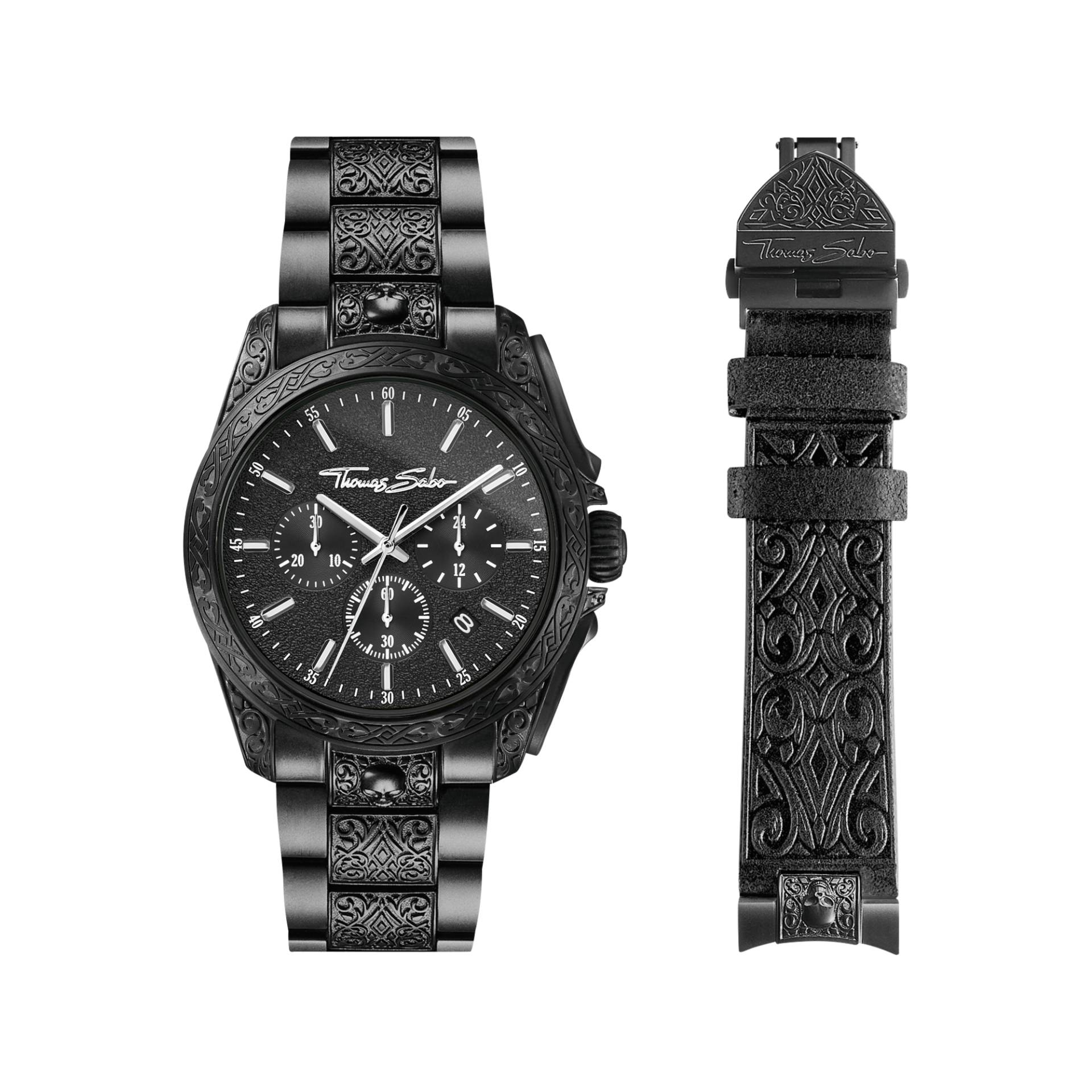 Thomas Sabo Herrenuhr Rebel at heart Chronograph schwarz schwarz SET_WA0385-202-203-41 MM von Thomas Sabo