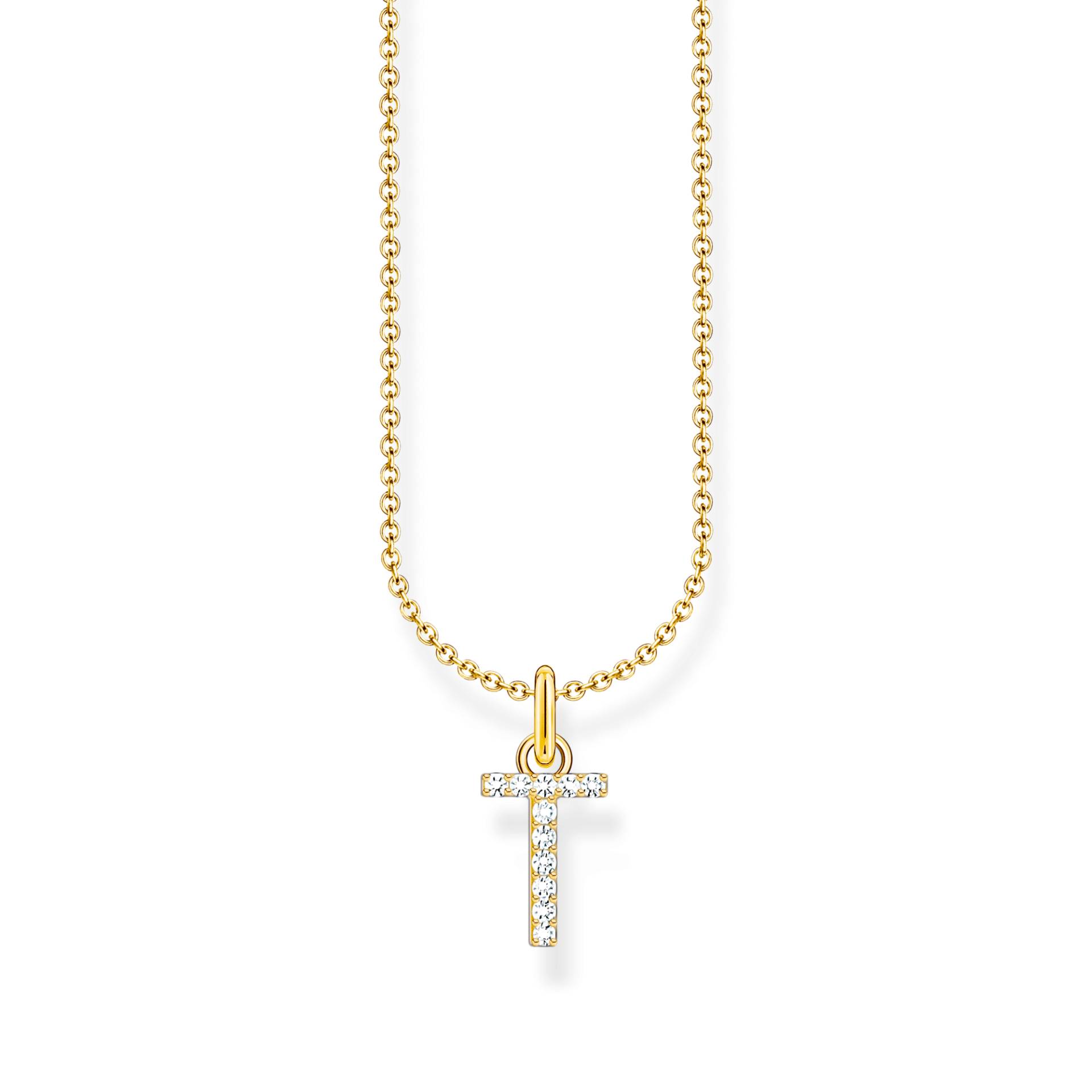 Thomas Sabo Kette mit Buchstaben-Anhänger T vergoldet weiß KE2259-414-14-L45V von Thomas Sabo