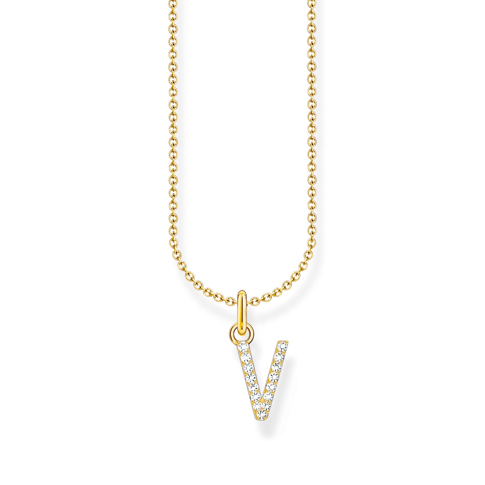 Thomas Sabo Kette mit Buchstaben-Anhänger V vergoldet weiß KE2261-414-14-L45V von Thomas Sabo