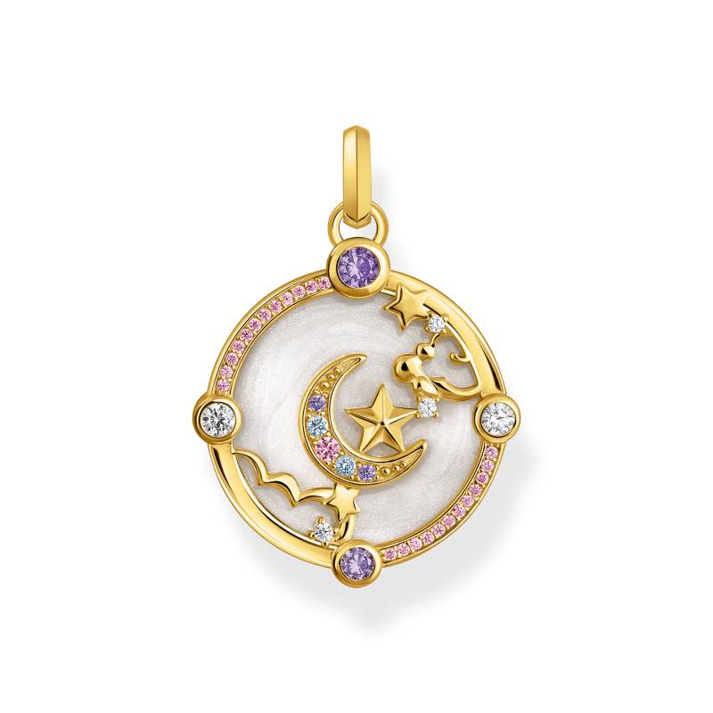 Thomas Sabo Kettenanhänger mit Halbmond und bunten Steinen vergoldet mehrfarbig PE954-565-7 von Thomas Sabo