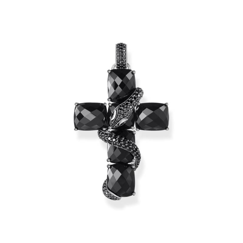 Thomas Sabo Kreuzanhänger mit Schlange und schwarzen Steinen Silber geschwärzt schwarz PE968-643-11 von Thomas Sabo