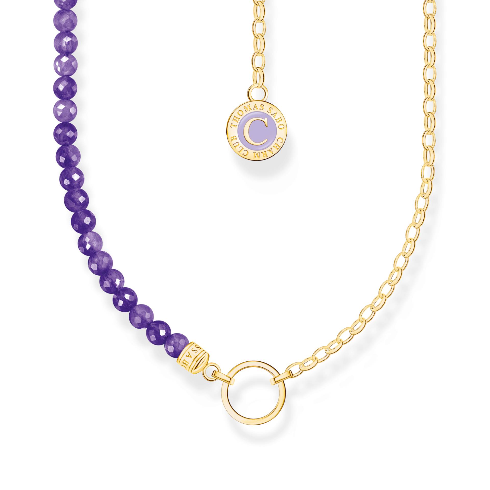 Thomas Sabo Member Charm-Kette mit Gliedern und imitiertem Amethyst vergoldet violett KE2190-427-13-L37V von Thomas Sabo