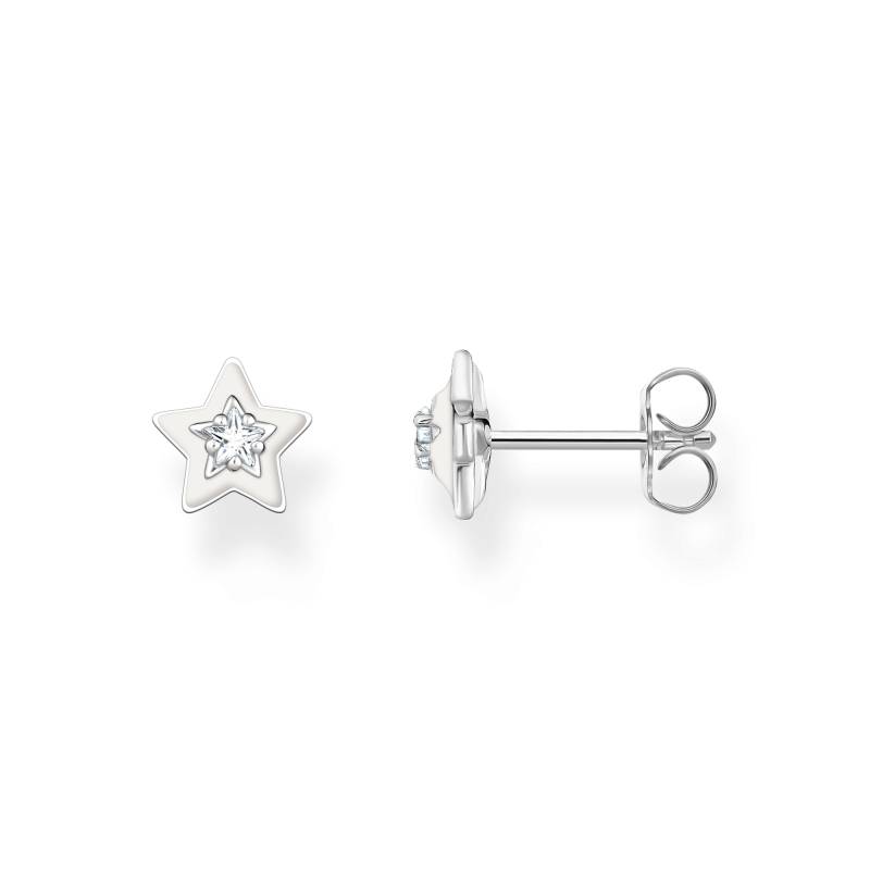 Thomas Sabo Ohrstecker Stern mit weißen Steinen und weißer Kaltemaille Silber weiß H2273-041-14 von Thomas Sabo