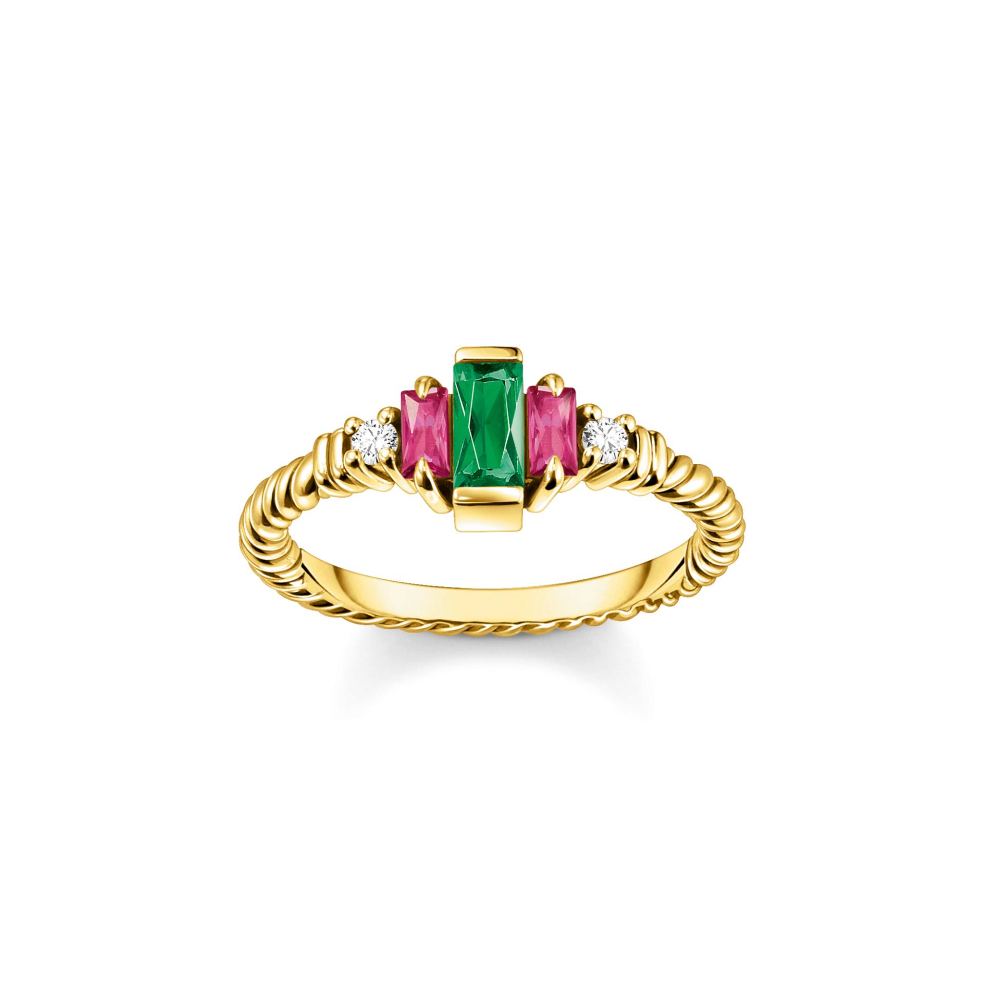 Thomas Sabo Ring Kordel mit grünen und roten Steinen vergoldet mehrfarbig TR2428-488-7-50 von Thomas Sabo