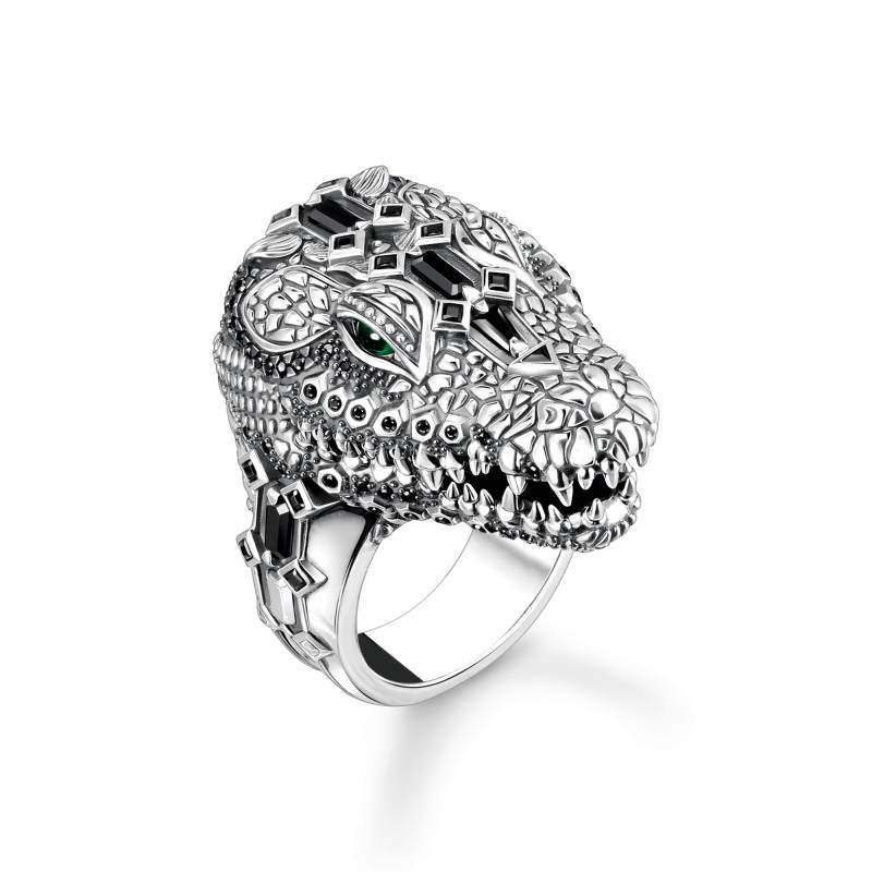 Thomas Sabo Ring Krokodilkopf mit schwarzen und grünen Steinen Silber geschwärzt mehrfarbig TR2420-347-7-48 von Thomas Sabo