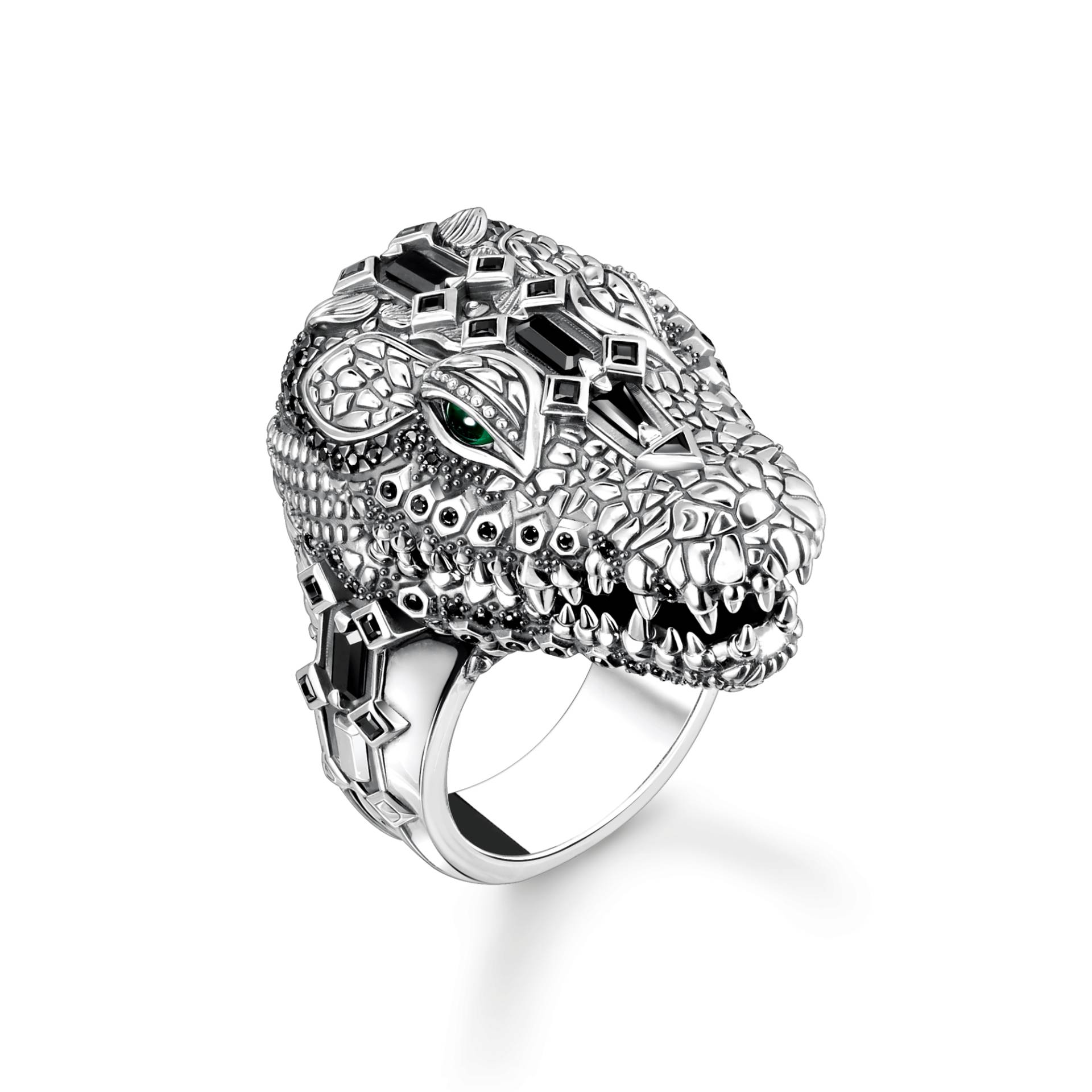 Thomas Sabo Ring Krokodilkopf mit schwarzen und grünen Steinen Silber geschwärzt mehrfarbig TR2420-347-7-52 von Thomas Sabo