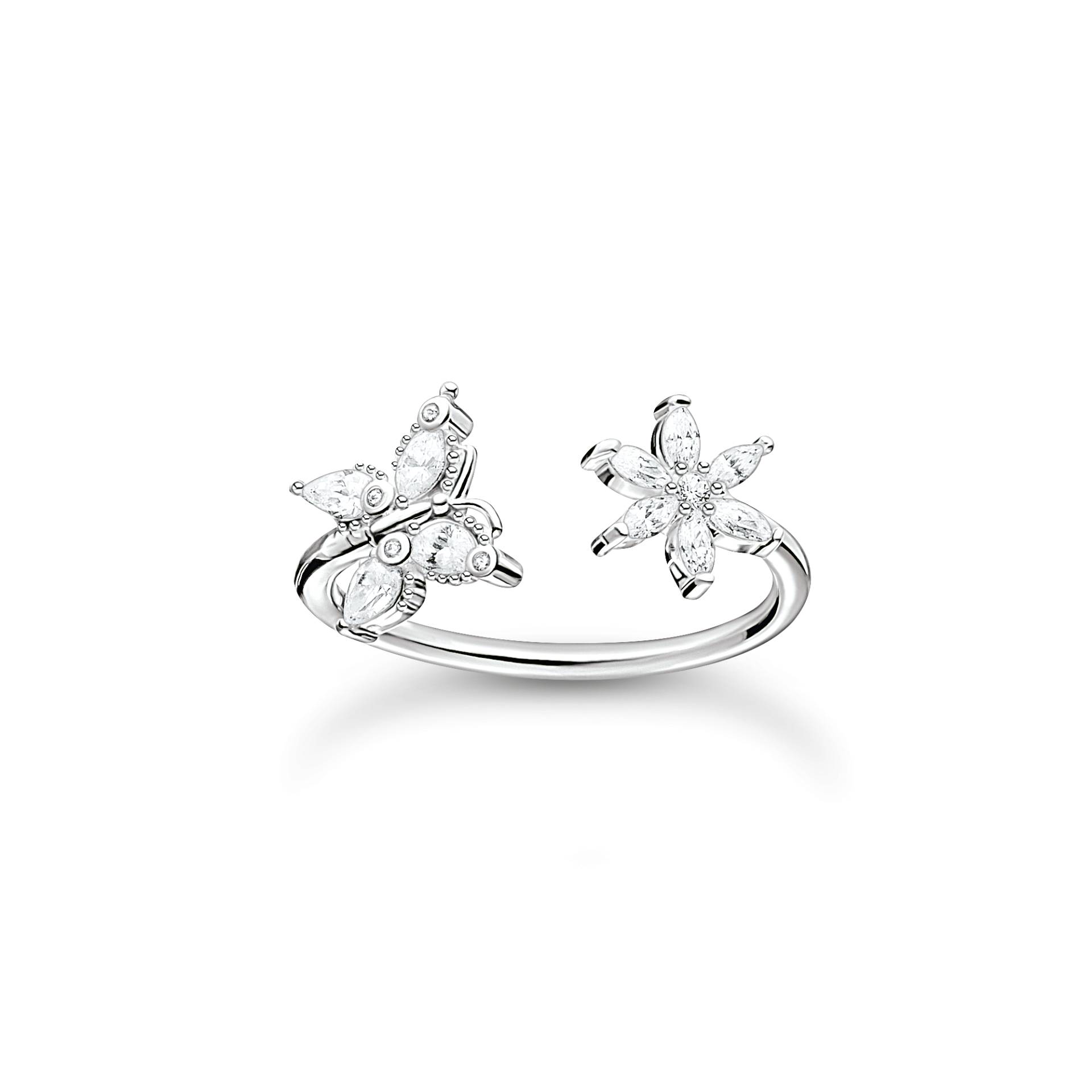 Thomas Sabo Ring Schmetterling mit Blume weiße Steine weiß TR2355-051-14-56 von Thomas Sabo