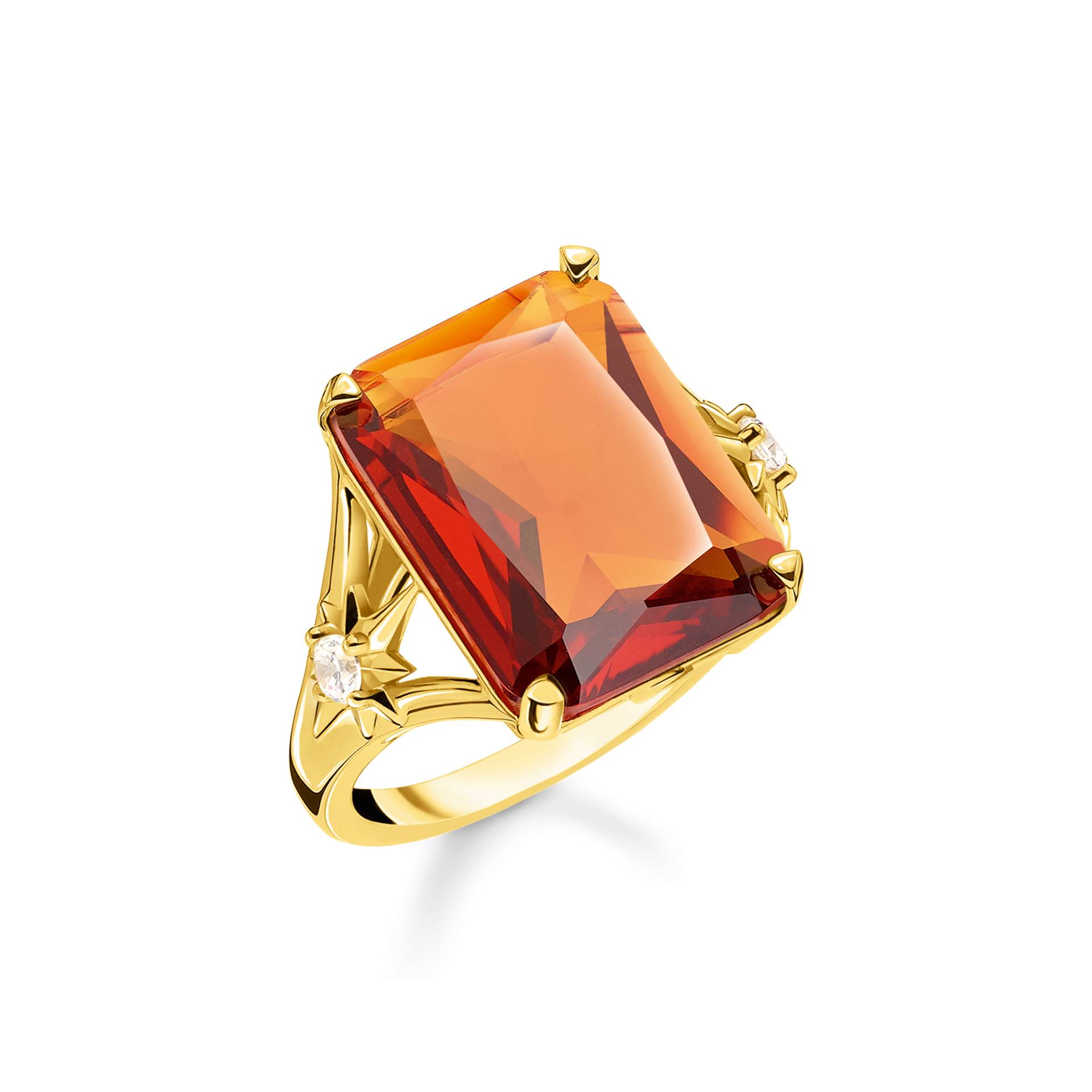 Thomas Sabo Ring mit großem orangenem Stein und Sterne vergoldet orange TR2261-971-8-50 von Thomas Sabo