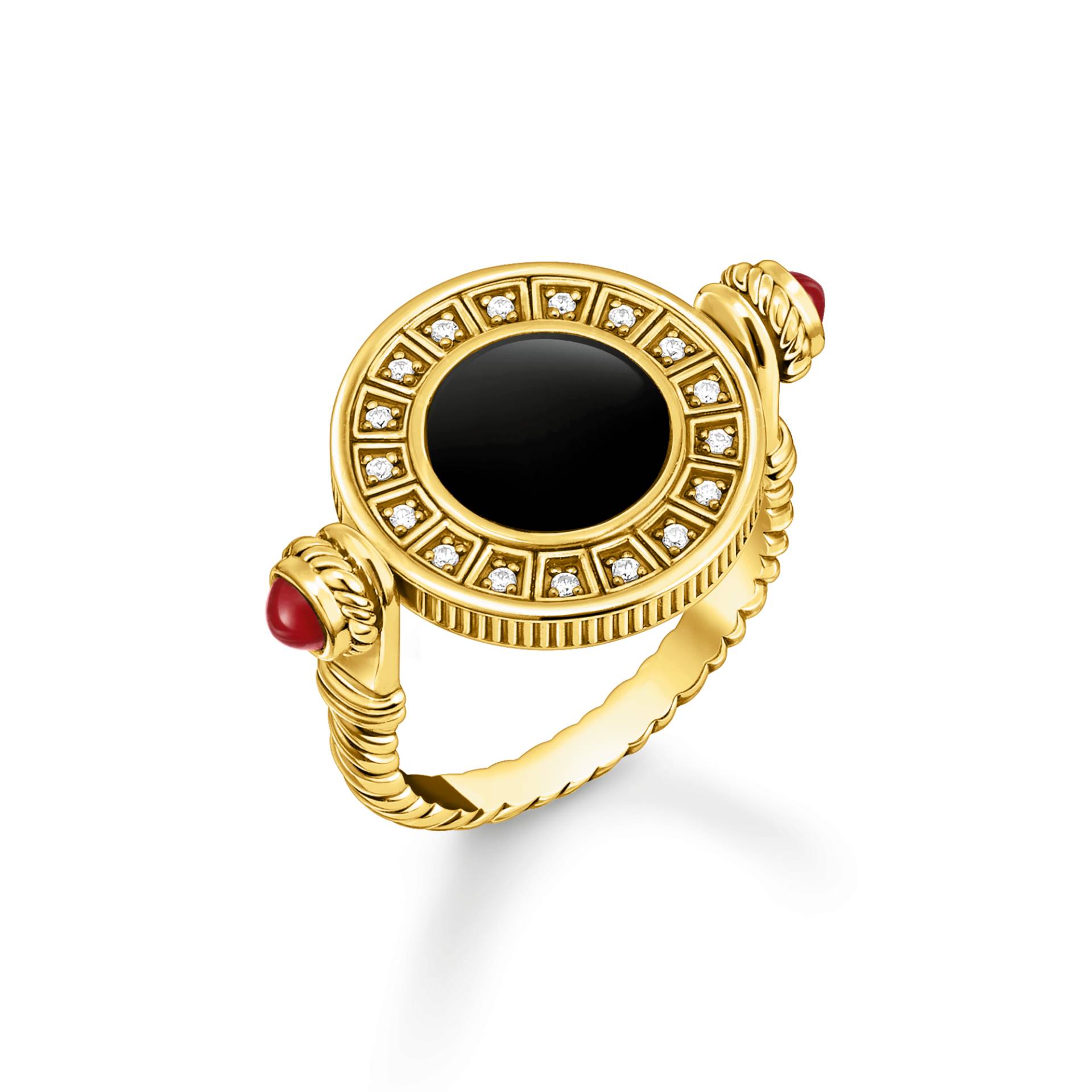 Thomas Sabo Ring drehbar mit schwarzem Onyx und weißen Steinen vergoldet mehrfarbig TR2427-522-7-50 von Thomas Sabo