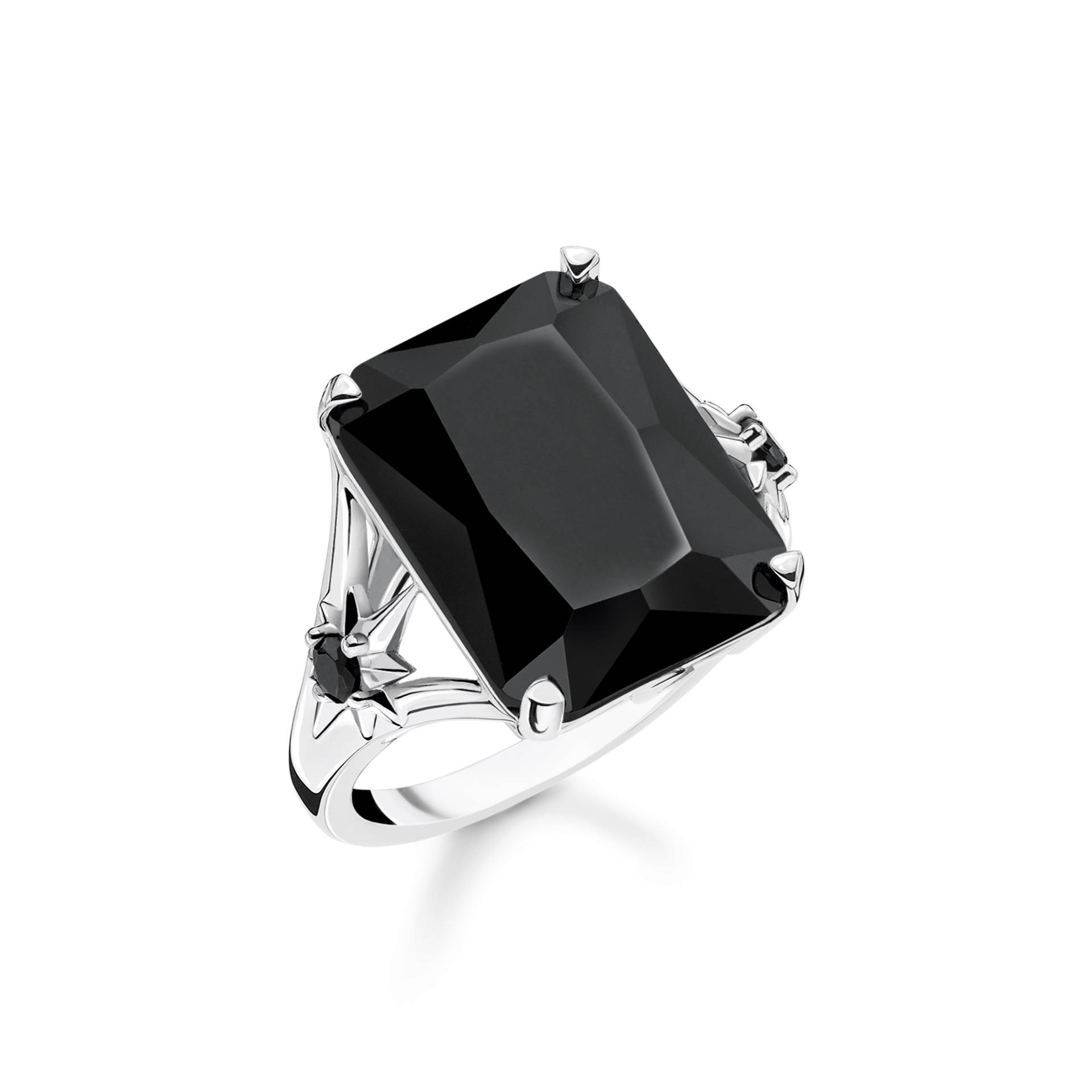 Thomas Sabo Ring mit großem schwarzen Stein und Sterne Silber schwarz TR2261-641-11-50 von Thomas Sabo