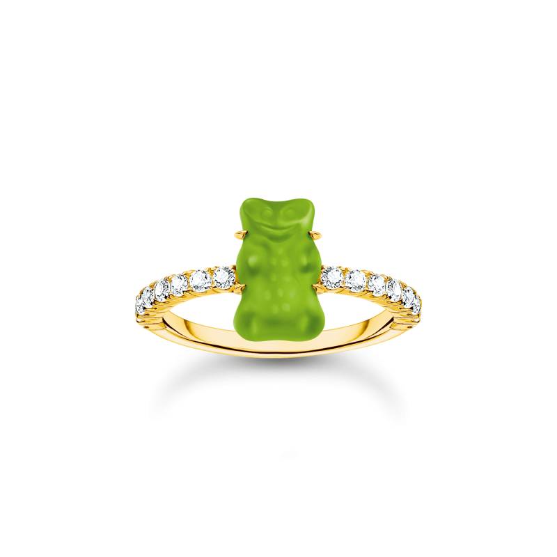 Thomas Sabo Ring mit grünem Mini-Goldbären und Steinen vergoldet grün TR2459-414-6-56 von Thomas Sabo