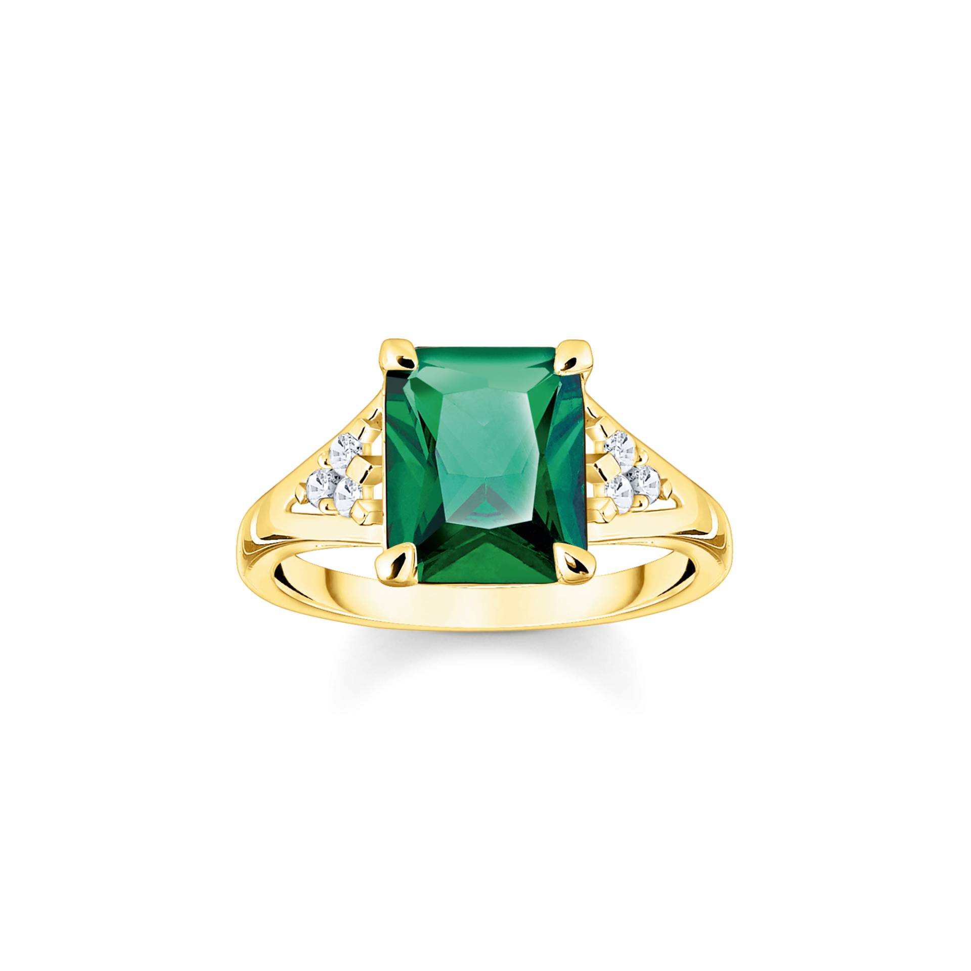 Thomas Sabo Ring mit grünen und weißen Steinen vergoldet grün TR2362-971-6-48 von Thomas Sabo