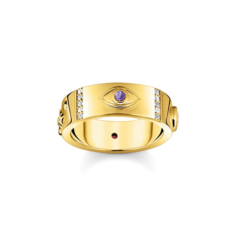 Thomas Sabo Ring mit kosmischen Symbolen und bunten Steinen vergoldet mehrfarbig TR2439-995-7-52 von Thomas Sabo