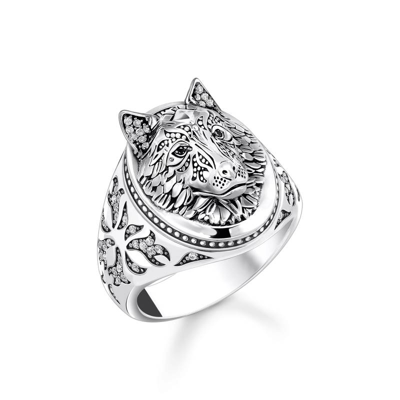 Thomas Sabo Siegelring Wolf mit Steinen Silber geschwärzt silberfarben TR2452-643-21-52 von Thomas Sabo