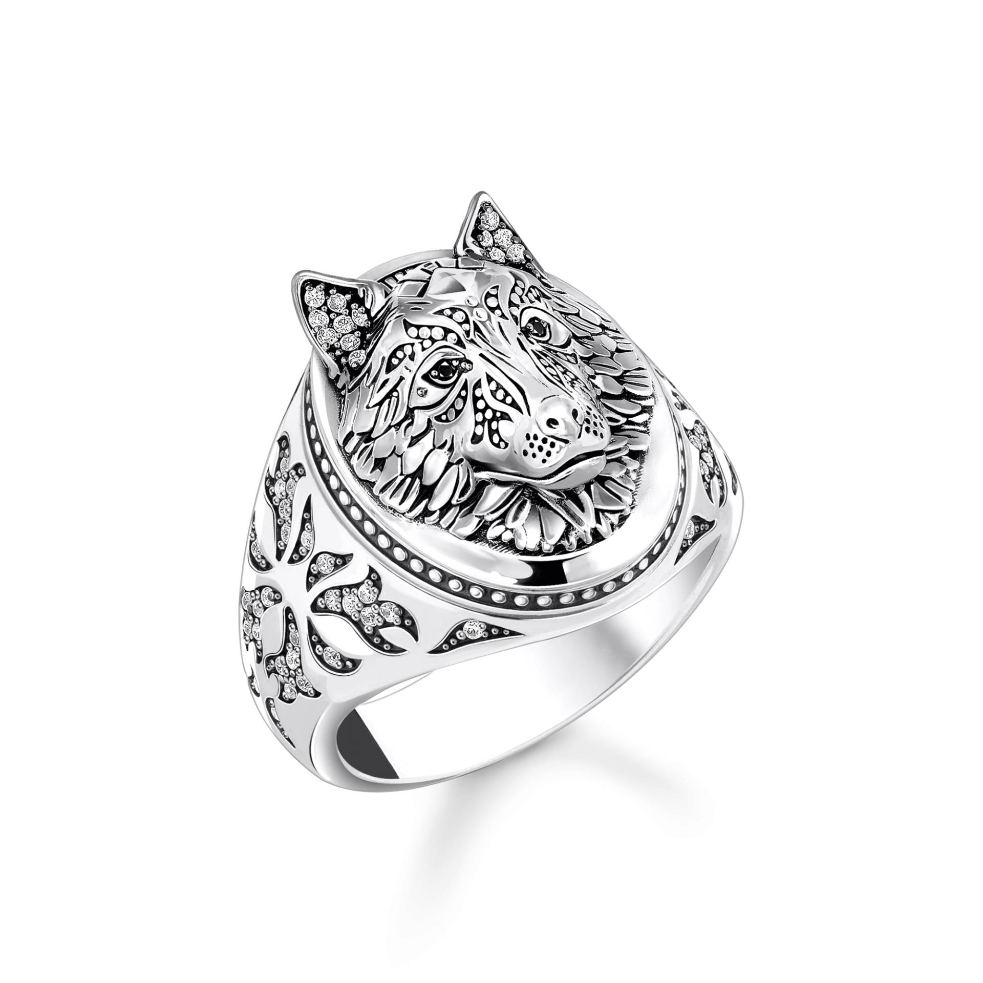 Thomas Sabo Siegelring Wolf mit Steinen Silber geschwärzt silberfarben TR2452-643-21-66 von Thomas Sabo