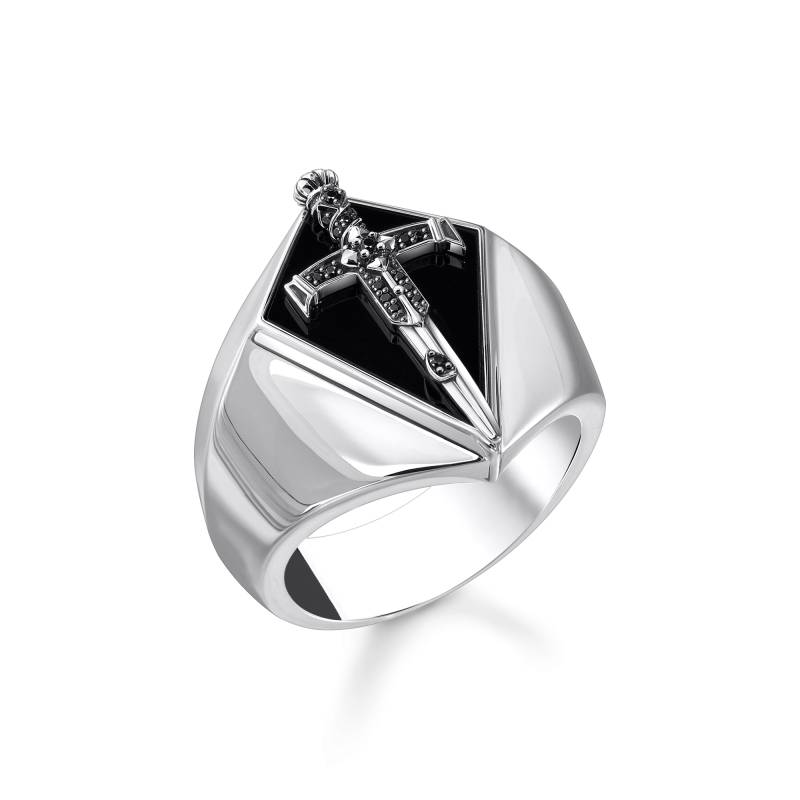 Thomas Sabo Siegelring mit Schwert und schwarzen Steinen Silber geschwärzt schwarz TR2463-643-11-66 von Thomas Sabo